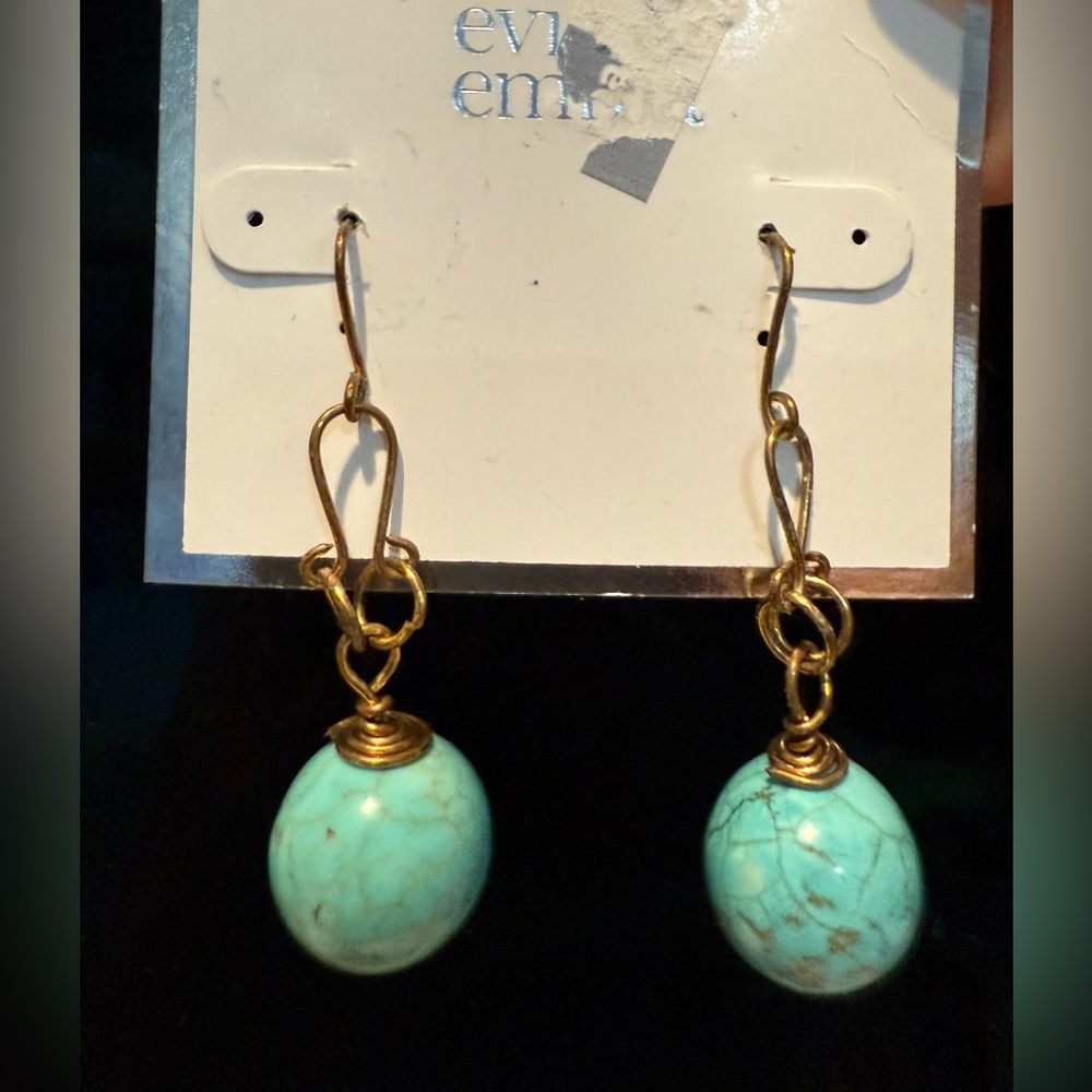 evie & emma turquoise stone dangling pierced earrings gold metal hardware $34